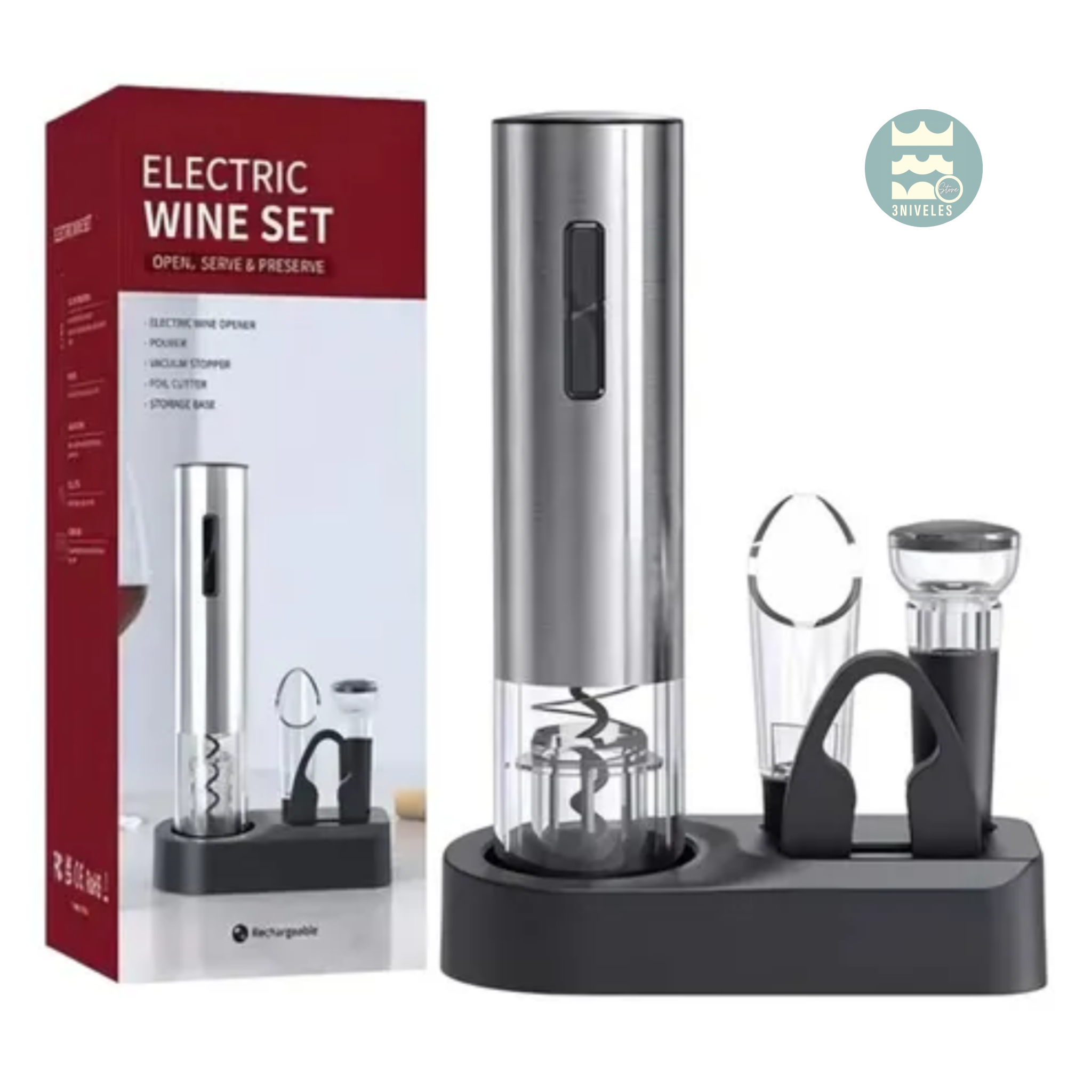 Kit 4 en 1 Descorchador Eléctrico