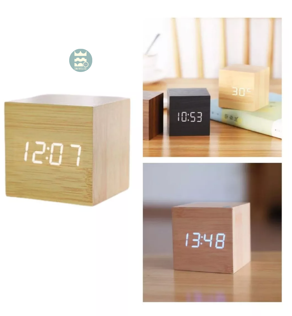 Reloj Cubo De Madera