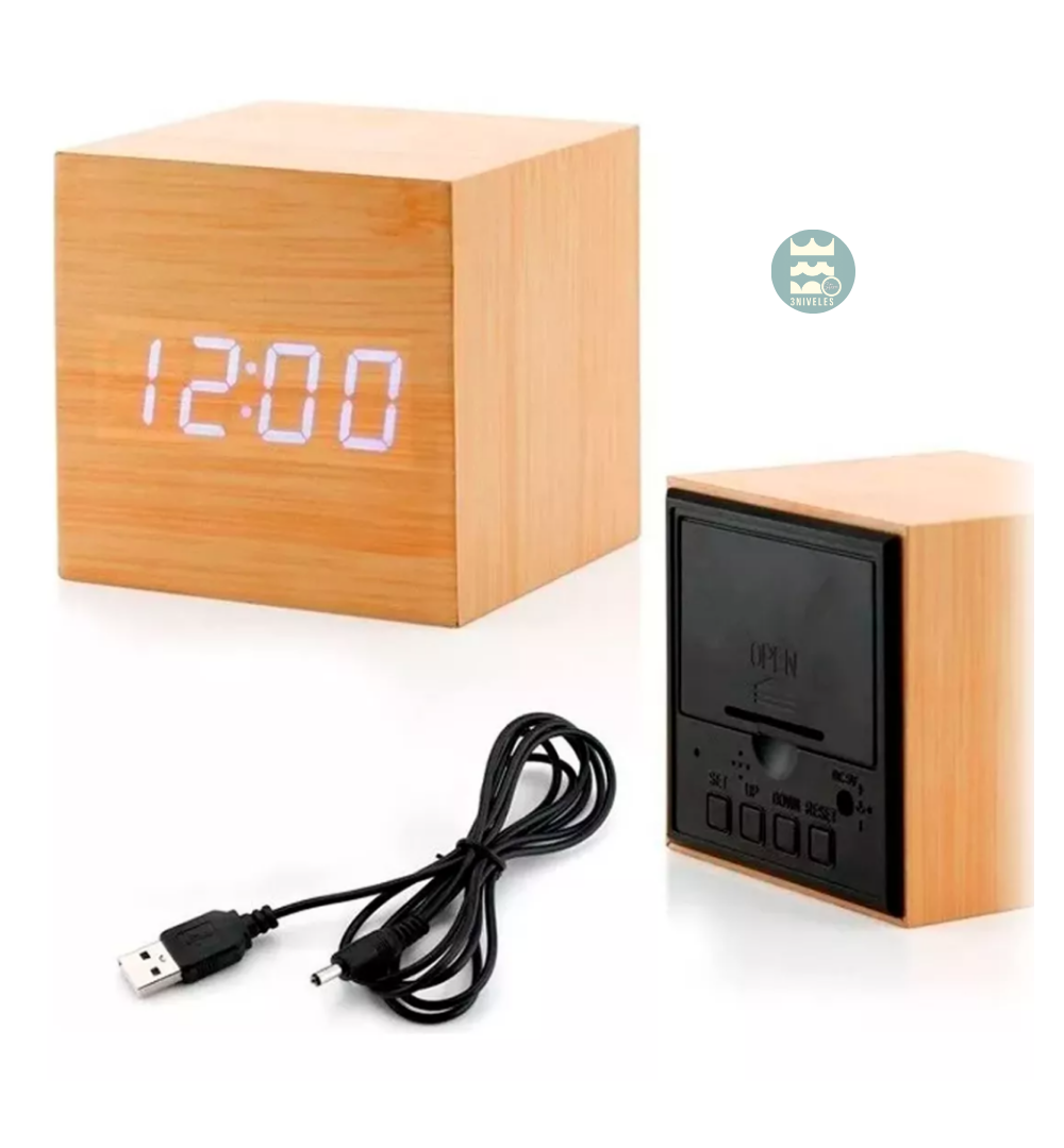 Reloj Cubo De Madera